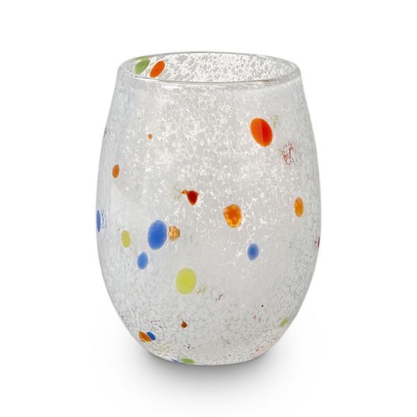 TAG Confetti Stemless Wine Glass, White with Multi Dots (G16201)