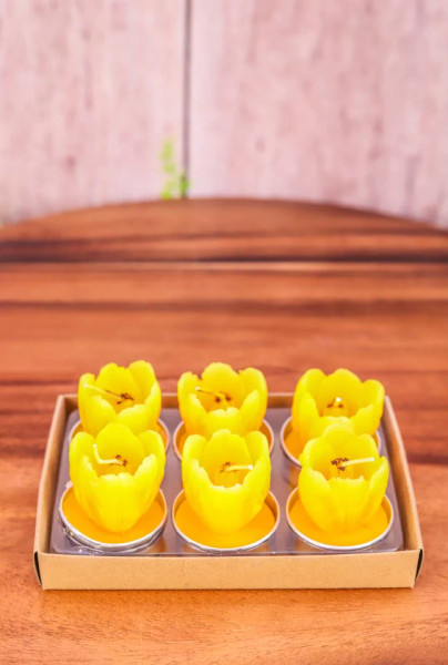 180 Degrees Tulip Tealights, Yellow - Set of 6 (HG0031A)