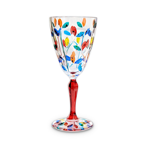 Gage Ribbed Stem Wine Glass, Tree of Life - Red