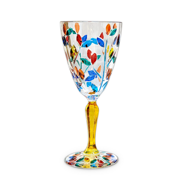 Gage 11oz Ribbed Stem Wine Glass, Tree of Life - Yellow