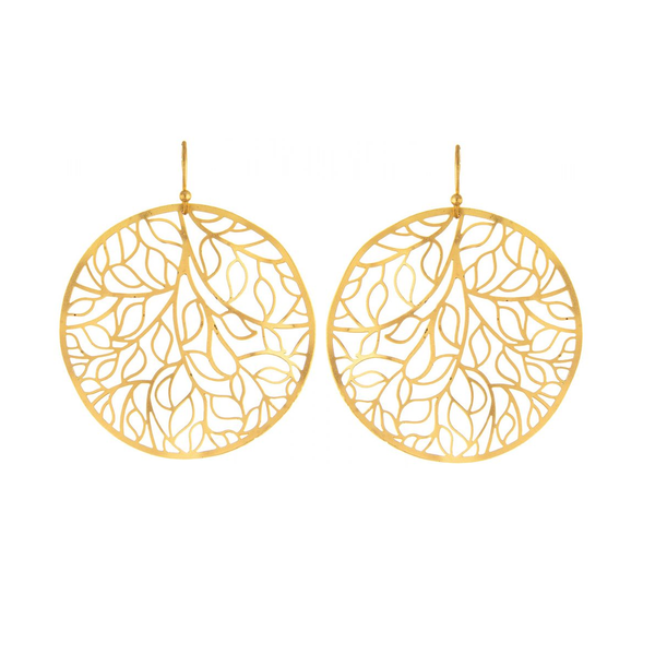 Rain Dangle Earrings, Wavy Leaf - Gold (E1012G)