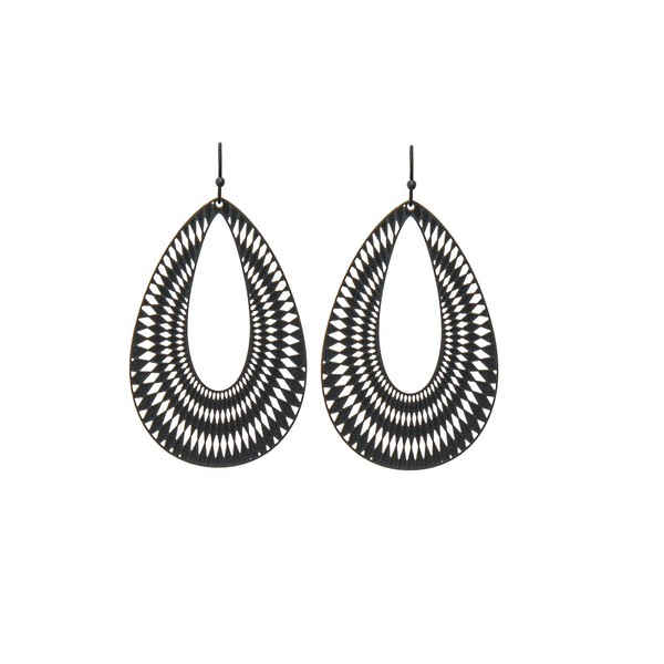 Rain Dangle Earrings, Illusion Cut Pattern - Black (E1788BK) 