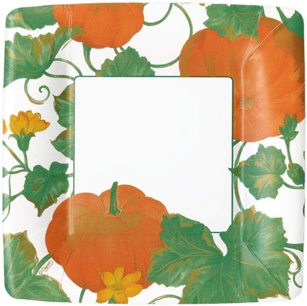 Caspari Square Paper Salad/Dessert Plates, Heirloom Pumpkins - 2 Packs (15670SP)