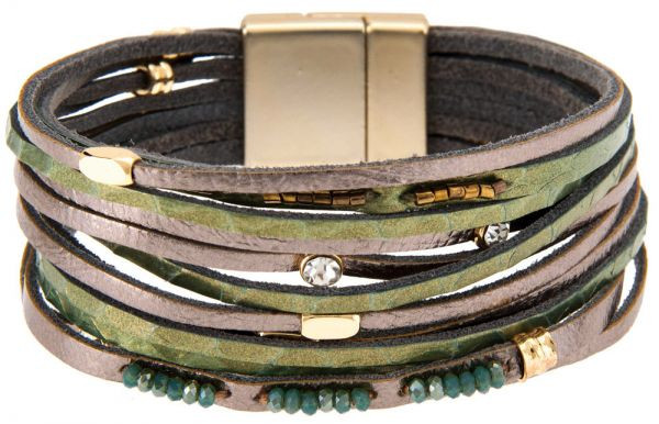 Rain Magnetic Bracelet, Mixed Media - Green/Bronze (MB67)