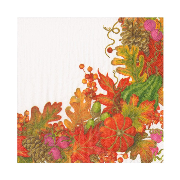 Caspari Paper Luncheon Napkins, White Harvest Garland - 2 Packs (17710L)