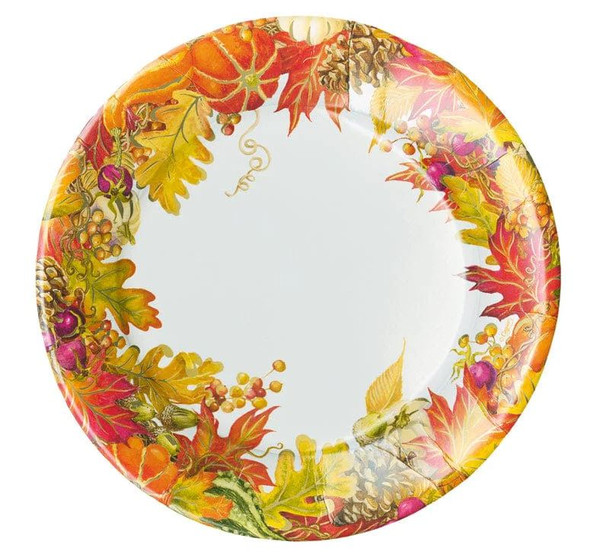 Caspari Round Paper Salad/Dessert Plates, White Harvest Garland - 2 Packs (17710SP)