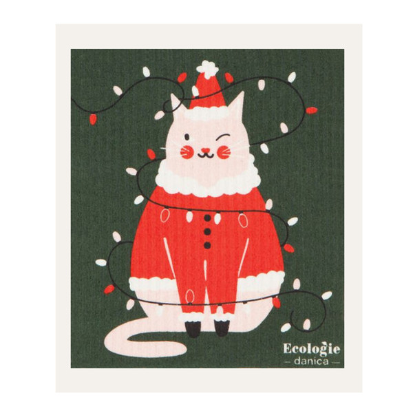 Now Designs Swedish Sponge Dishcloth, Festive Feline (2000220)