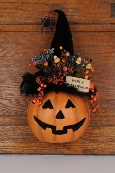 Karen Didion Lighted Door Decor, Happy Halloween Jack-O'-Lantern (HA019)
