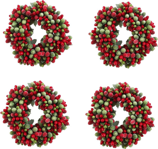 Raz Imports Candle Ring, Red Beaded Berry - 4", Set of 4 (3710117)