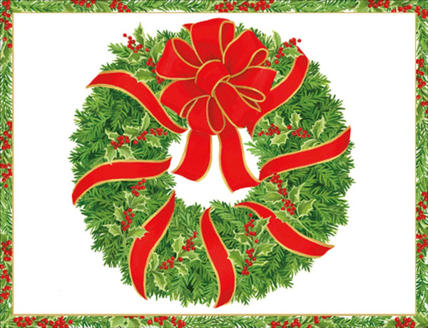 Caspari Boxed Christmas Cards, Evergreen Wreath - 10 Cards (103232)