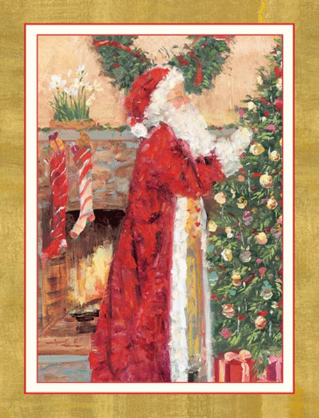 Caspari Boxed Christmas Cards, Santa At The Fireplace - 16 Cards (103220)