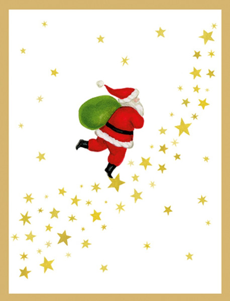 Caspari Boxed Christmas Cards, Santa And Path Of Stars - 16 Cards (103207)