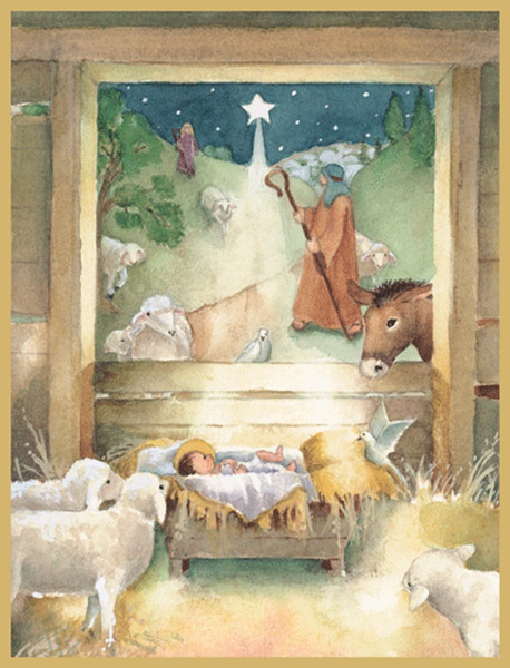Caspari Boxed Christmas Cards, Shepherd And Creche - 16 Cards (103205)