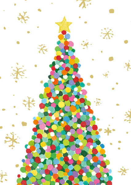 Caspari Boxed Christmas Cards, Colorful Dot Christmas Tree - 16 Small Cards (103101)