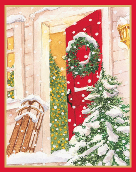 Caspari Boxed Christmas Cards, Open Door With Snow - 16 Small Cards (103006)
