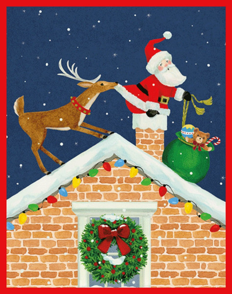 Caspari Boxed Christmas Cards, Santa And Reindeer - 16 Small Cards (103009)