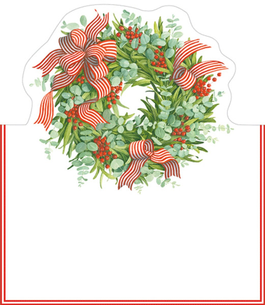 Caspari Die-Cut Place Cards, Ribbon Stripe Wreath - 2 Packs (93906P)