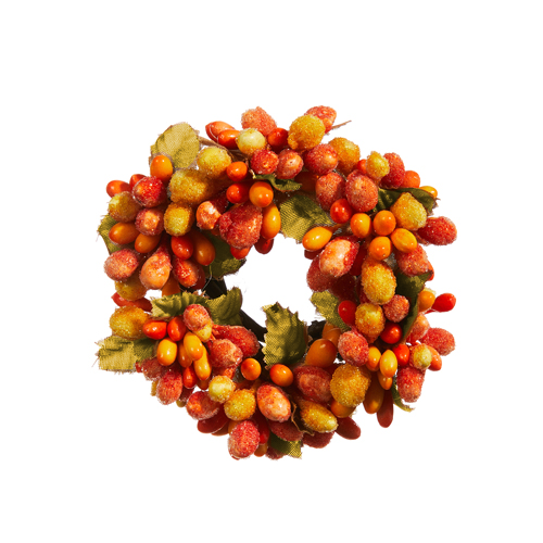 Raz Imports Beaded Berry Candle Ring, Gold Leaves - 3.5" (4310127A)