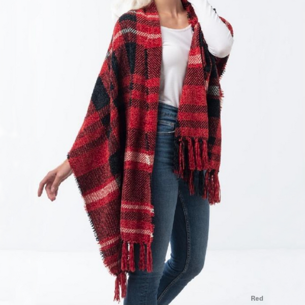 Ganz Plush Plaid Scarf Wrap, Red (FSCV111R)