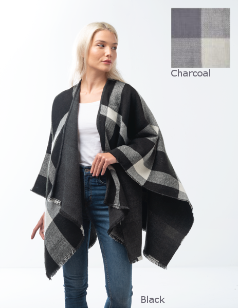 Ganz Buffalo Check Scarf Wrap, Black (FWRP103)