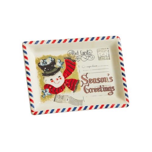 Raz Imports Tray, Vintage Postcard - Snowman (4319136B)