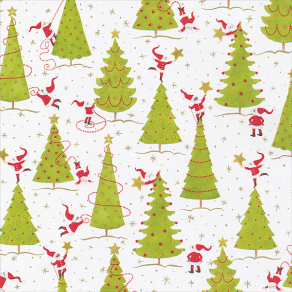 Caspari 8' Continuous Gift Wrap Roll, Twirling Santas (10060RC)