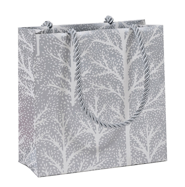 Caspari Small Square Gift Bag, Winter Trees Silver (10054B1.5)