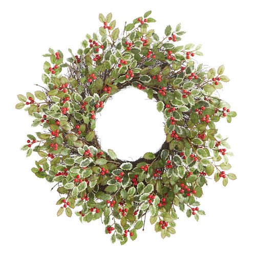 Raz Imports Wreath, Glittered Holly and Berry - 24" (W4302525)