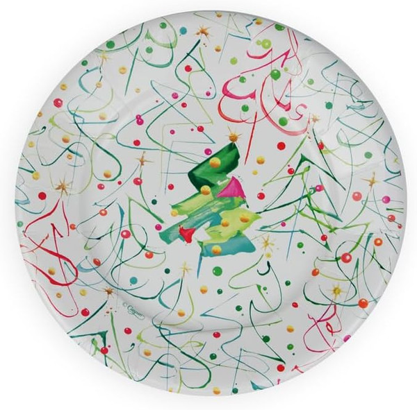 Caspari Round Paper Salad/Dessert Plates, Pop Christmas - 2 Packs (17620SP)