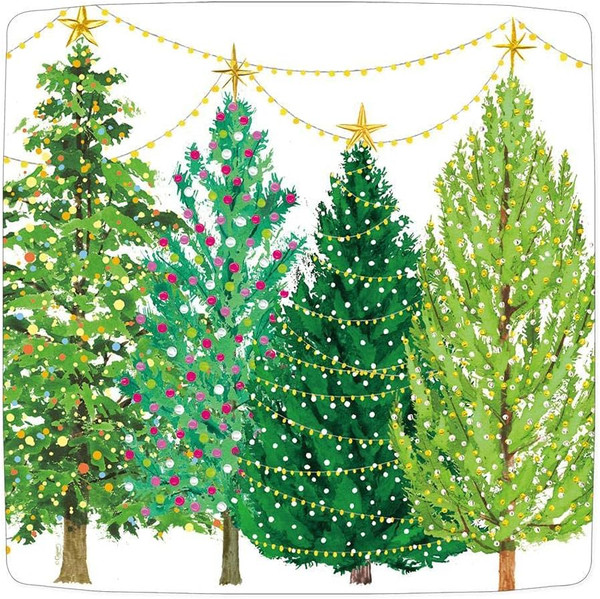 Caspari Square Paper Dinner Plates, Christmas Trees with Lights - 2 Packs (16150DP)