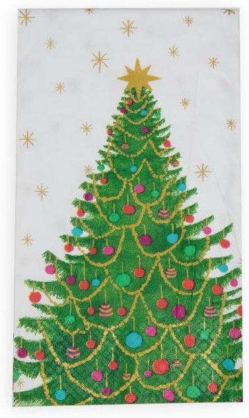 Caspari Paper Guest Towel Napkins,  Merry And Bright - 2 Packs (17610G)