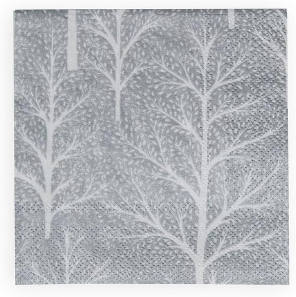 Caspari Paper Beverage Napkins, Winter Trees Silver & White - 2 Packs (17671C)