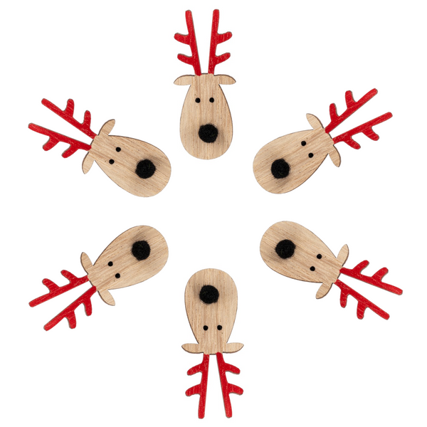 Midwest Ornaments, Wooden Reindeer - Set of 6 Red (MX184705A)