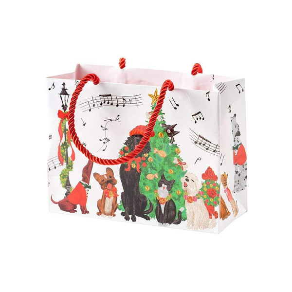 Caspari Small Square Gift Bag, Caroling Pets (9795B1)