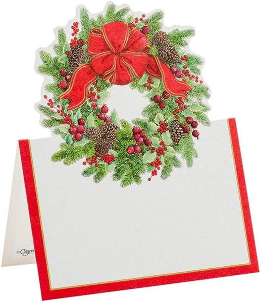 Caspari Die-Cut Place Cards, Evergreen Wreath - 2 Packs (86928P)