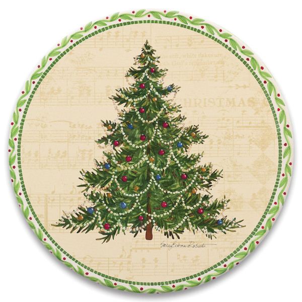 CoasterStone Round Coasters, Merry Christmas Tree - Box of 4 (CS645)