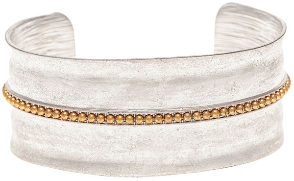 Rain Cuff Bracelet, Gold Bead - Two Tone (B1599TT)
