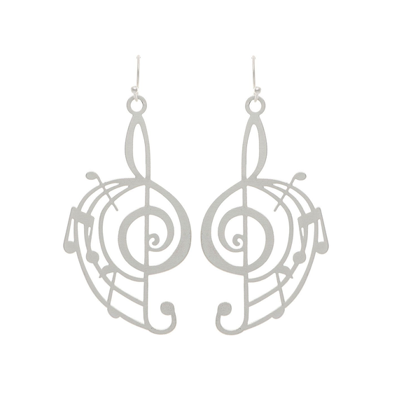 Rain Dangle Earrings, Musical Notes - Silver (E4055S)