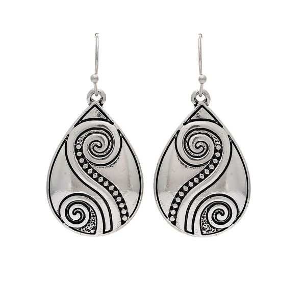 Rain Dangle Earrings, Swirled Teardrop - Silver (E3534S) 