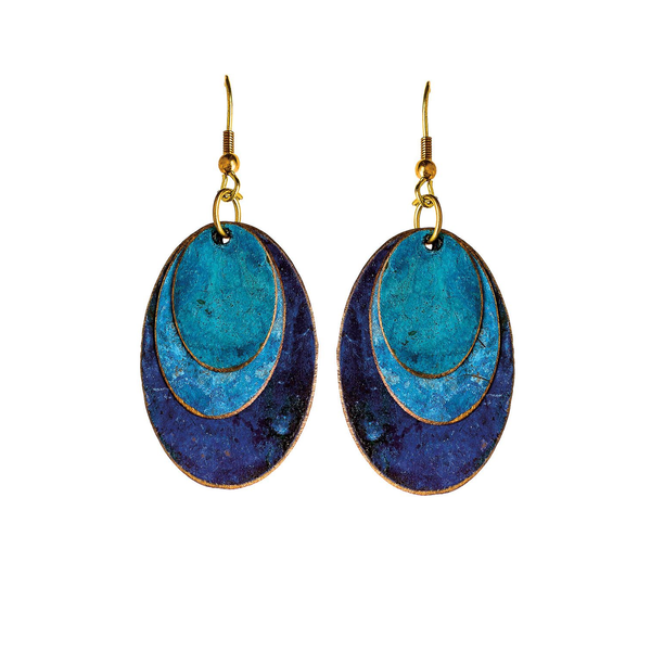 Rain Dangle Earrings, Blue Overlaid Ovals (E1393P)