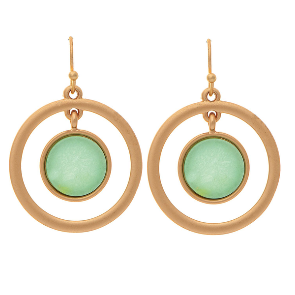 Rain Dangle Earrings, Amazonite Circle - Gold (E3961G)