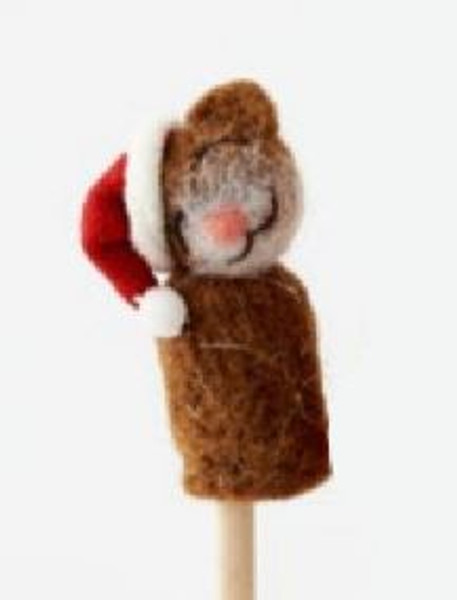 One Hundred 80 Degrees Christmas Finger Puppet, Brown Cat (HB0137F)