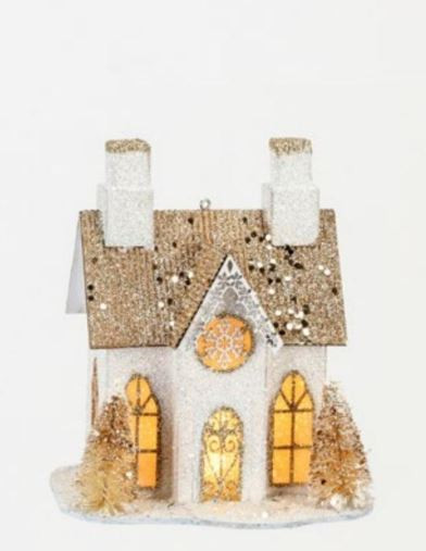 One Hundred 80 Degrees Gold & White House Ornament (NF0576B)