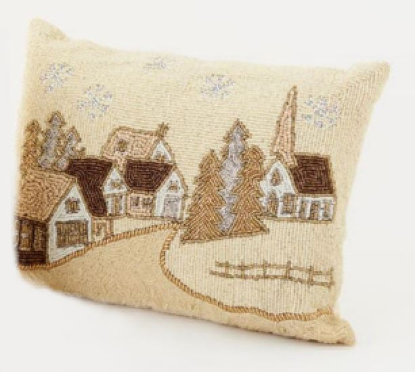One Hundred 80 Degrees White & Gold Beaded Pillow, Houses (SI039B)