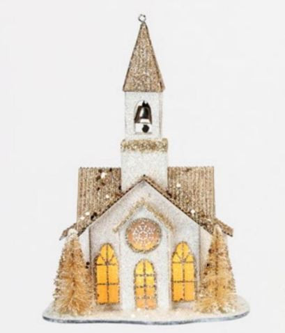 One Hundred 80 Degrees Gold & White Church Ornament (NF0576A)
