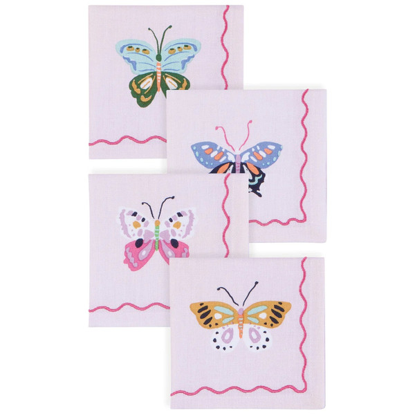 Now Designs Cocktail Napkins, Flutter By - Set of 4 (JNP1617D)