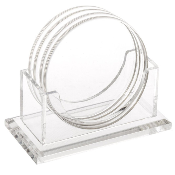 Huang Acrylic Coasters with Holder, Round - Set of 4 (6104)