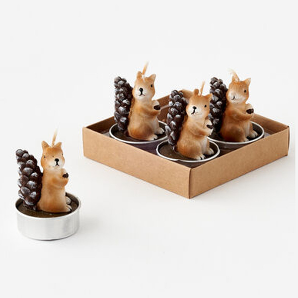 One Hundred 80 Degrees T-Light Candles, Squirrel with Cone Tail - Set of 4 (NE0402)
