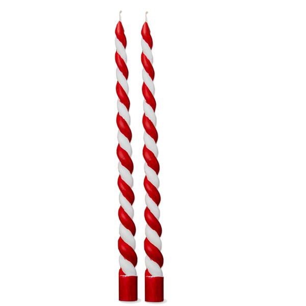 TAG Christmas Twist Taper Candles 12", Red & White - Set of 2 (G18577)