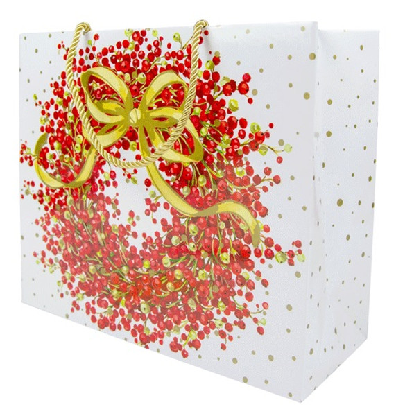 Caspari Large Gift Bag, Pepperberry White (10094B3)